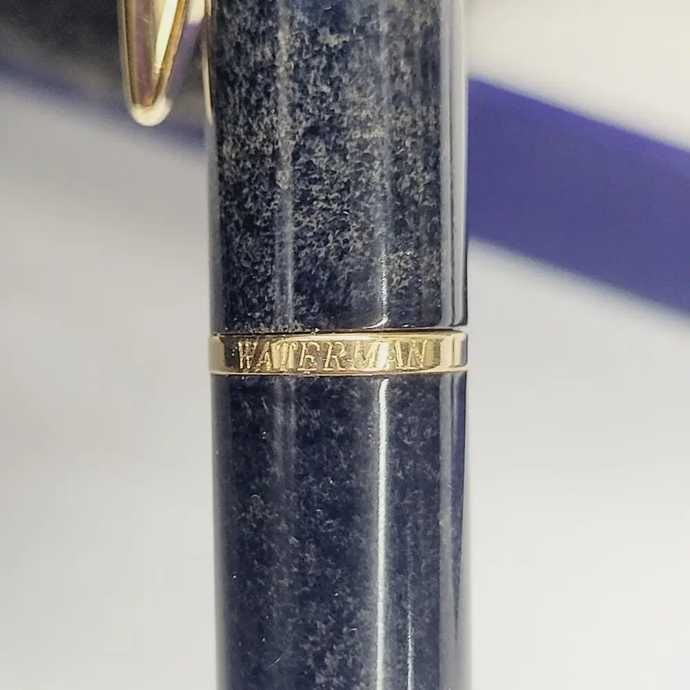 Waterman Paris Black Marble & Gold Trimmed Twist Ballpoint Pen Blue Case LFB